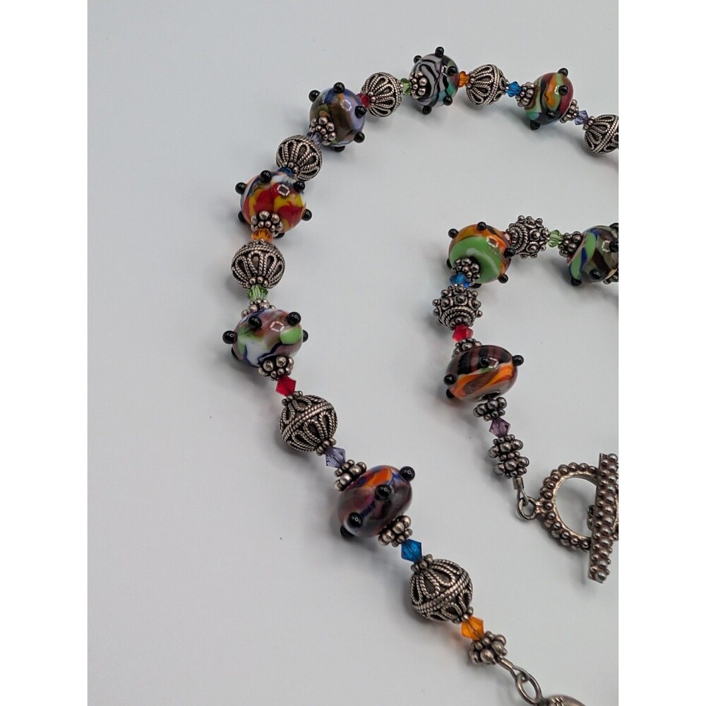 Rainbow Artisan Lampwork Glass Crystal Beads 925 Sterling Bracelet Necklace Set image 8